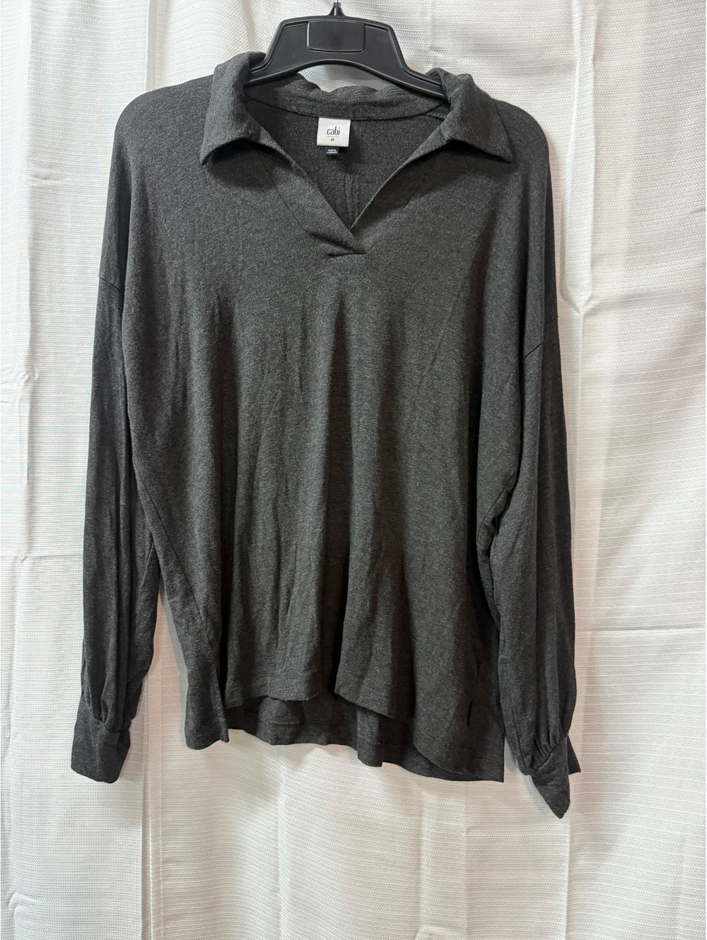 cabi Women's Dark Gray Long Sleeve Rayon Blend Polo Shirt Medium